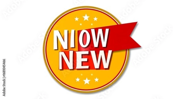 Fototapeta Round yellow badge with red ribbon, text "NIOW NEW