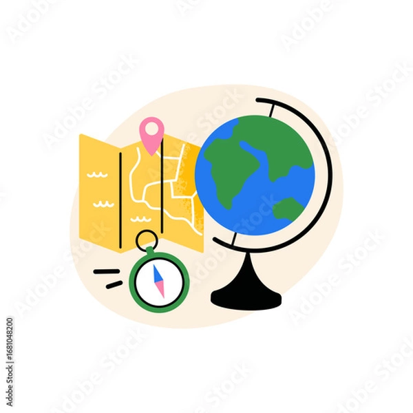 Fototapeta Geography. School subject. Vector flat illustration for educational materials, school projects, and creative teaching designs.
