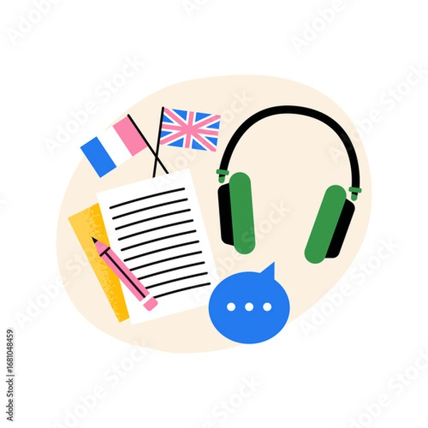 Fototapeta Languages. School subject. Vector flat illustration for educational materials, school projects, and creative teaching designs.