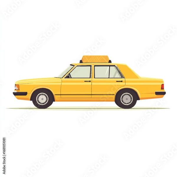 Fototapeta Bright Yellow Taxi Cab with Roof Sign Side View Clean Design