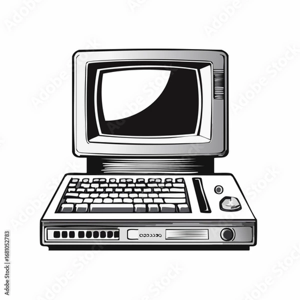 Fototapeta Old Computer Vector. Old computer vector technology illustration