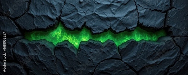 Fototapeta spooky texture of torn fabric over rough jagged stone, faint green glow reflecting, uneven surfaces conveying haunted halloween atmosphere.