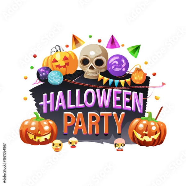 Obraz Halloween party invitation with pumpkins and skull