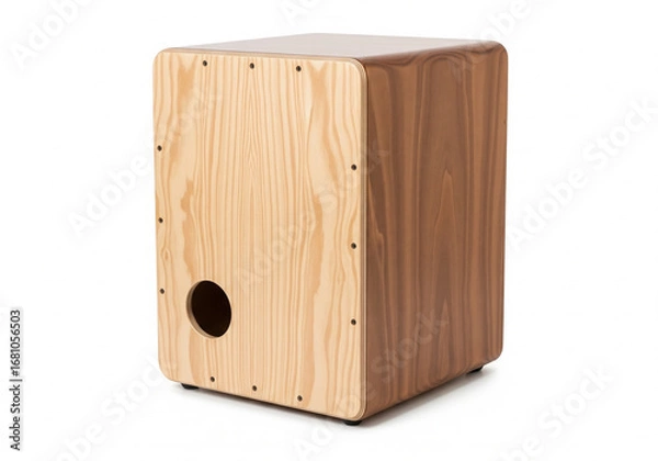 Fototapeta A professional wooden cajon box drum, a versatile percussion instrument for acoustic music and rhythmic performance, isolated on a clean white background