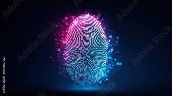 Fototapeta Glowing fingerprint, symbolizing digital security and identity verification in a modern design.