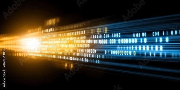 Fototapeta High- Speed Digital Data Stream with Binary Code and Light Streaks technology