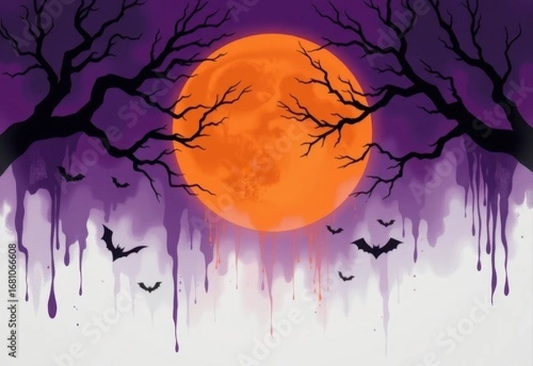 Fototapeta shadows in halloween artwork layered over minimal background with jagged black forms, flowing orange highlights, subtle purple haze, spooky story effect.