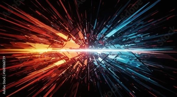 Fototapeta Abstract Digital Explosion with Glowing Red and Blue Rays