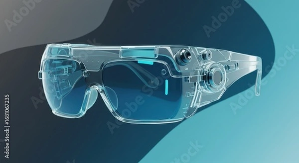 Fototapeta Futuristic Clear Safety Goggles with Teal Gradient Background
