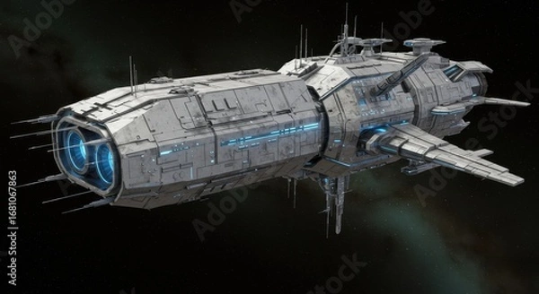 Fototapeta Large Futuristic Spaceship in Space