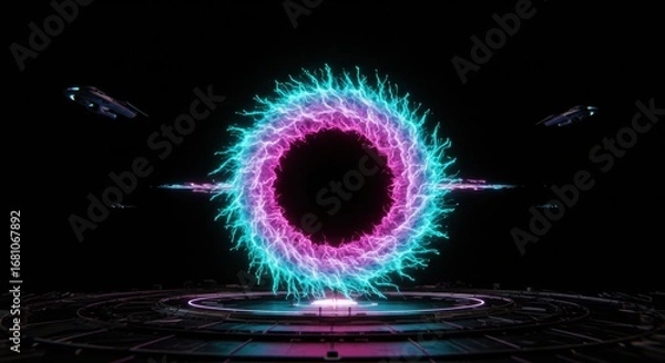 Fototapeta Pink And Blue Energy Portal in Space