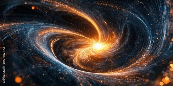 Fototapeta Swirling Vortex of Orange and Blue Light Particles and Energy Trails image photo