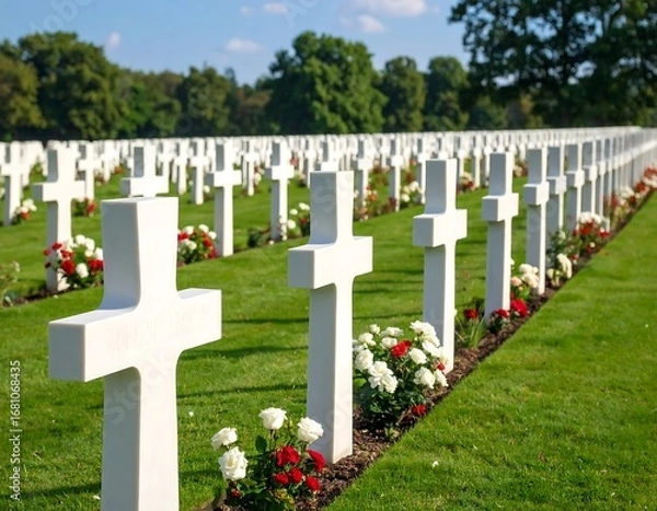 Fototapeta Rows of white crosses in a cemetery (1)