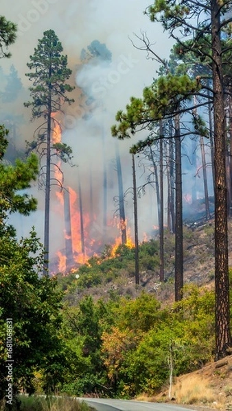 Obraz Forest fire raging through pine trees
