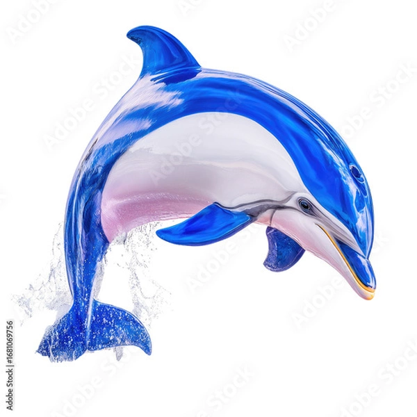 Obraz Majestic Dolphin Jumping Out of Water with Splash and Vibrant Blue Background Under Bright Sunshine