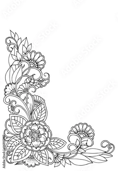 Obraz Black and white flower corner pattern
