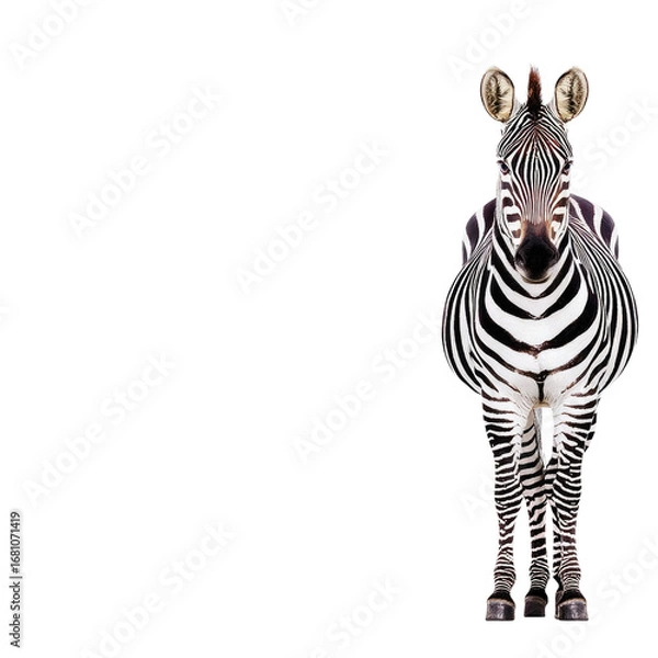 Fototapeta Majestic Zebra Stands Tall in Front of Camera with Striking Black and White Stripes in Natural Habitat