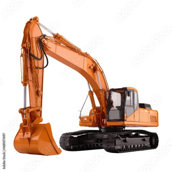 Fototapeta Vibrant Orange Excavator on Tracks for Construction and Heavy Machinery Projects
