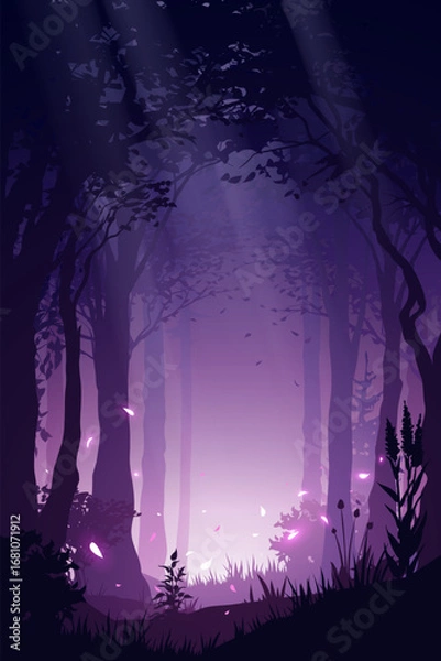 Fototapeta Magic forest illustration with light effects