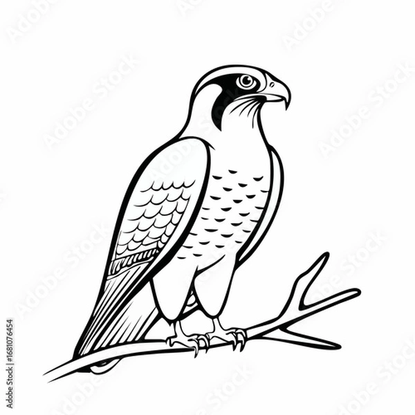 Fototapeta Falcon bird simple black line art image, Black bold outline vector icon, Bird vector illustration