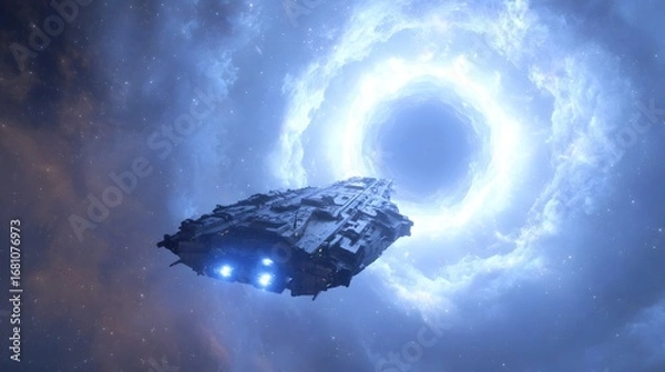 Fototapeta Spaceship portal travel interstellar space exploration science fiction concept art digital painting hd image