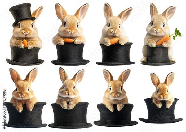 Fototapeta Playful Rabbits in Hats with Carrots in a Whimsical Scene