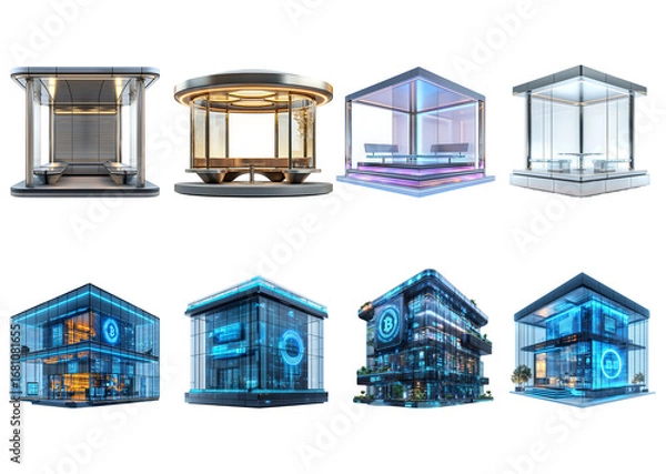 Fototapeta Modern Glass Buildings with Futuristic Design and Unique Architectural Features