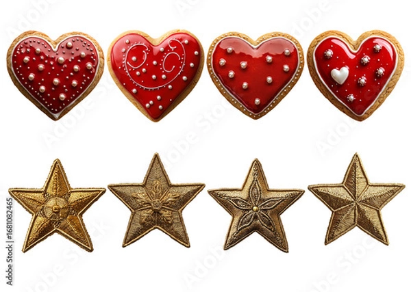 Fototapeta Heart and Star Shaped Cookies with Red Icing and Decorative Elements