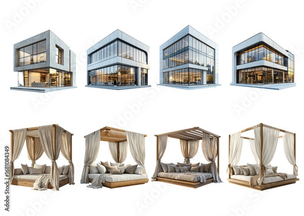 Fototapeta Modern Home Architecture and Stylish Bedroom Design with Canopy Beds