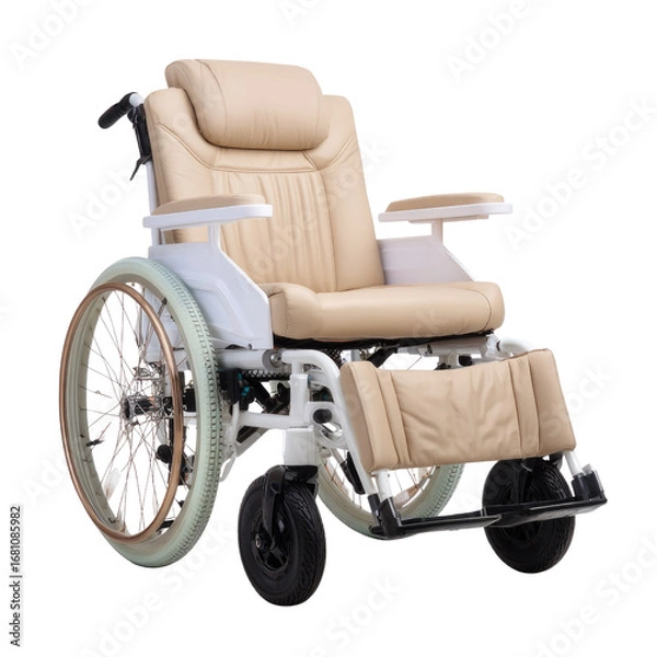 Fototapeta Comfortable lightweight wheelchair with modern design and accessories for mobility and independence