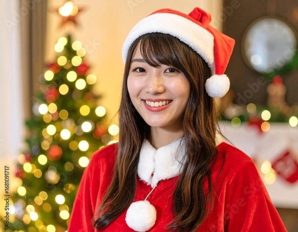 Fototapeta クリスマスにサンタ衣装を着た女性