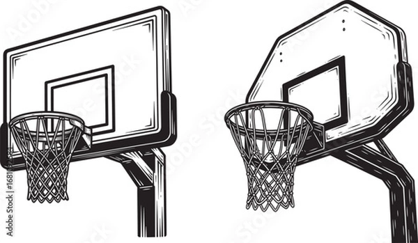 Fototapeta Vector art of two basketball hoops with backboards and nets
