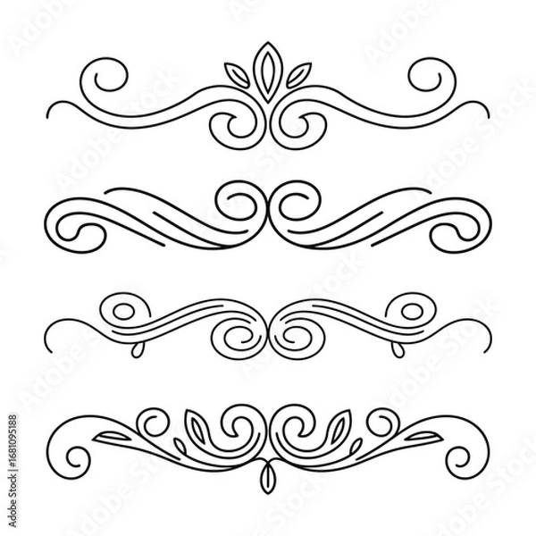 Fototapeta filigree elegant decorative flourishes and ornate borders, ornamental dividers with scrollwork for design elements, Fancy Line curve lettering header separator scroll


