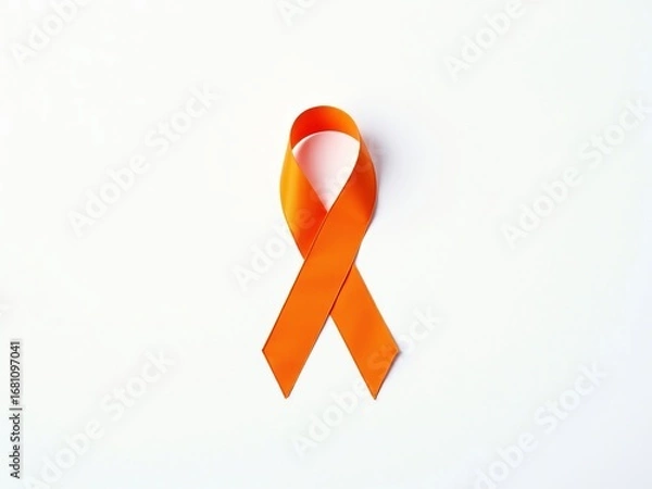 Fototapeta Awareness and support for leukemia, self-harm prevention, and multiple sclerosis represented by orange ribbon isolated on white