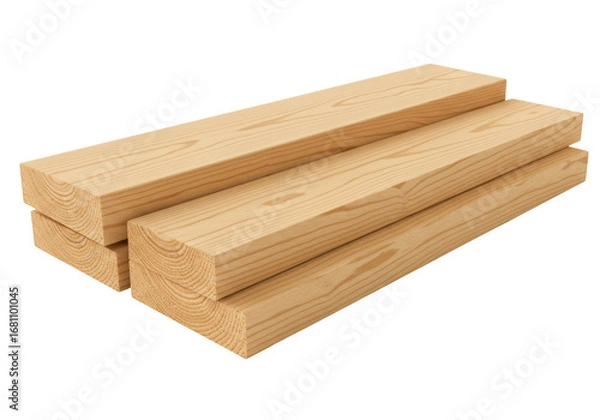 Fototapeta Isolated lumber planks construction beams stacked materials carpentry building project