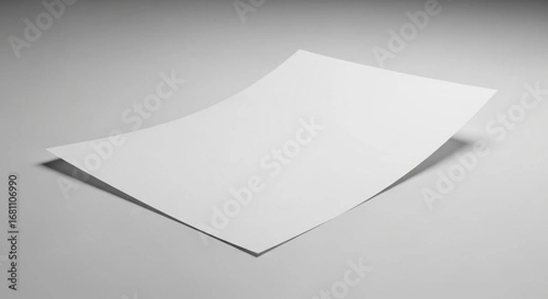 Obraz Blank white paper sheet floating with a gentle curve, isolated on a light surface. A clean and elegant stationery mockup for branding