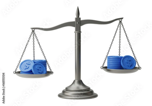 Fototapeta Isolated Scales with Coins Depicting Financial Imbalance and Economic Comparison