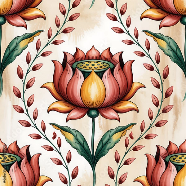 Fototapeta Intricate Botanical Motif in Warm Palette