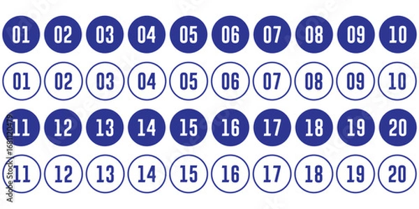 Fototapeta Bullet Points icon set in line style, Simple round numbers in flat style and line style. Set of 1-20 numbers  for apps and website, vector illustration.