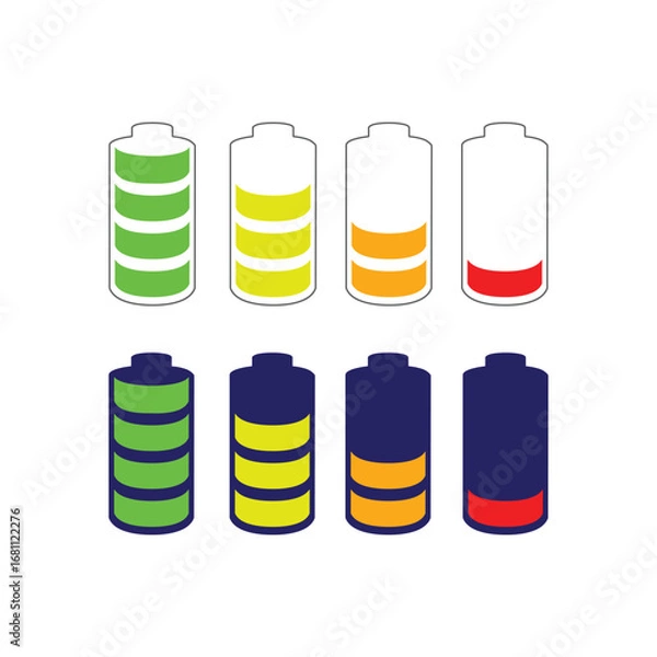 Obraz Battery Icon Set Flat Design and outline . Vector illustration...