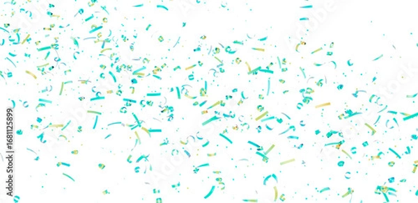 Obraz Celebrate with this image of teal and gold confetti falling on a white background. Perfect for party invitations, banners, and more!
