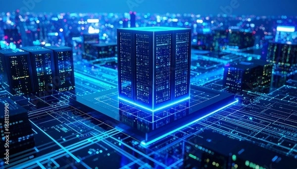 Obraz Futuristic city with a central server