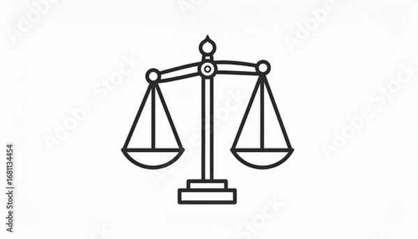 Fototapeta A simple, black and white illustration of a scale symbolizing balance and justice.