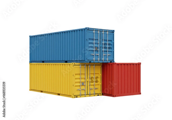 Fototapeta Isolated stacked shipping containers show global trade and logistics, color cargo boxes