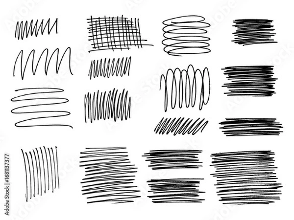 Fototapeta Set of hand-drawn marker scribbles and sketch lines. Perfect for design accents, textures, grunge overlays, and abstract decorations in creative projects. Vector