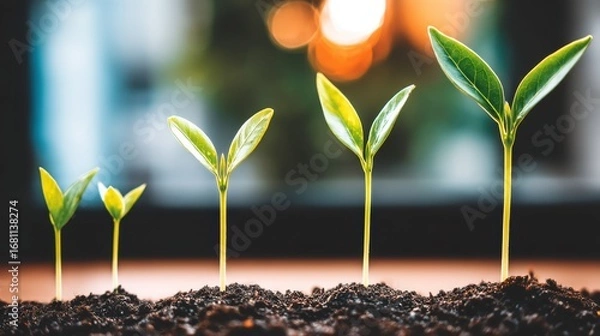 Fototapeta Growing green sprouting seedlings in indoor environment nature photography close-up view of growth process