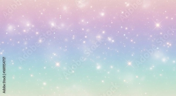 Fototapeta Dreamy Pastel Gradient Background with Sparkling Stars and Ethereal Glow - Magical Iridescent Texture for Whimsical Designs and Celebratory Events