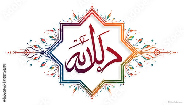 Fototapeta Elegant Islamic Calligraphy with Colorful Geometric Frame on White Background