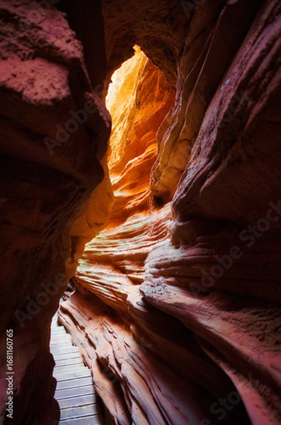 Fototapeta Exploring the stunning danxia landform and its wave-like rock formations