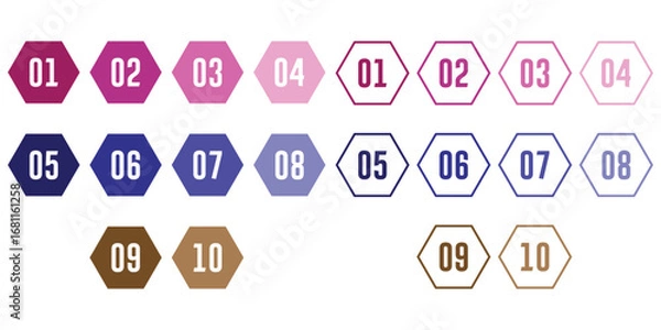 Fototapeta Number bullet points from one to ten vector set. Colorful  bullet point number collection. eps 10